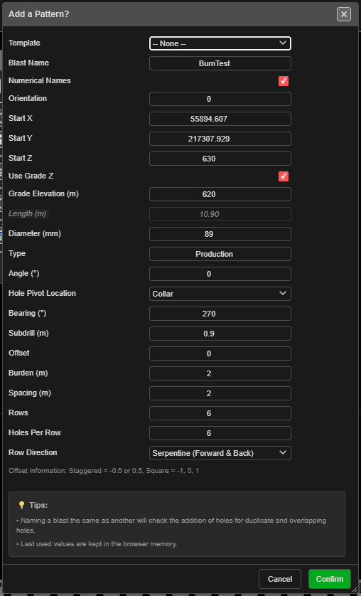 Add Pattern dialog