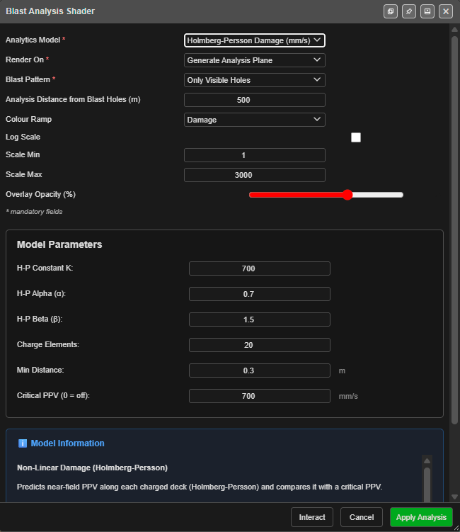 Blast Analysis Shader dialog