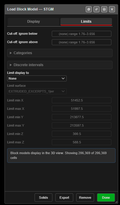 Load Block Model — Limits tab