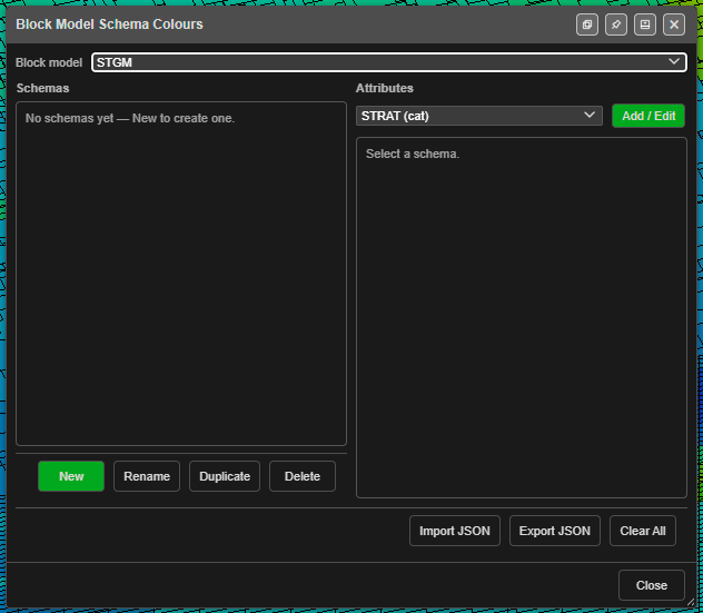 Block Model Schema Colours dialog