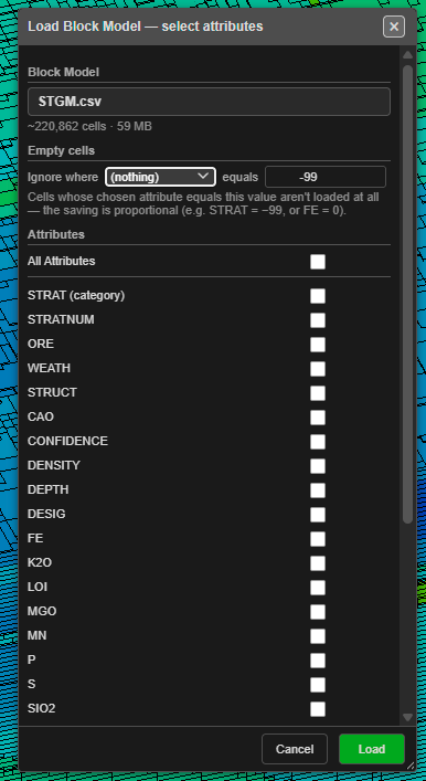 Load Block Model — select attributes