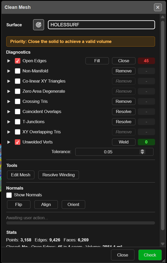 Clean Mesh dialog