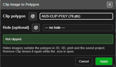 Clip Image to Polygon with AUS-CLIP-POLY chosen as the clip polygon