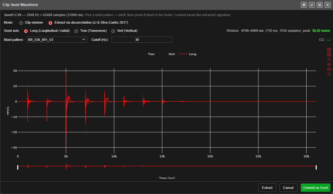 Clip Seed Waveform — Extract via deconvolution