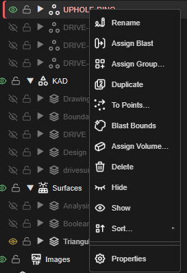 Right-click menu on a blast