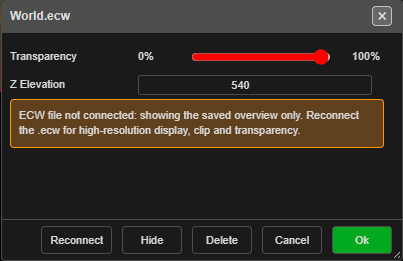 Image menu with the amber banner and the Reconnect button