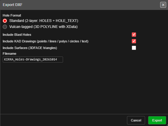 Export DXF dialog