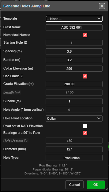 Generate Holes Along Line dialog
