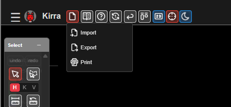 Import Export Print menu