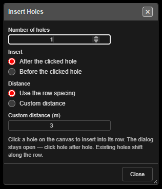 Insert Holes dialog