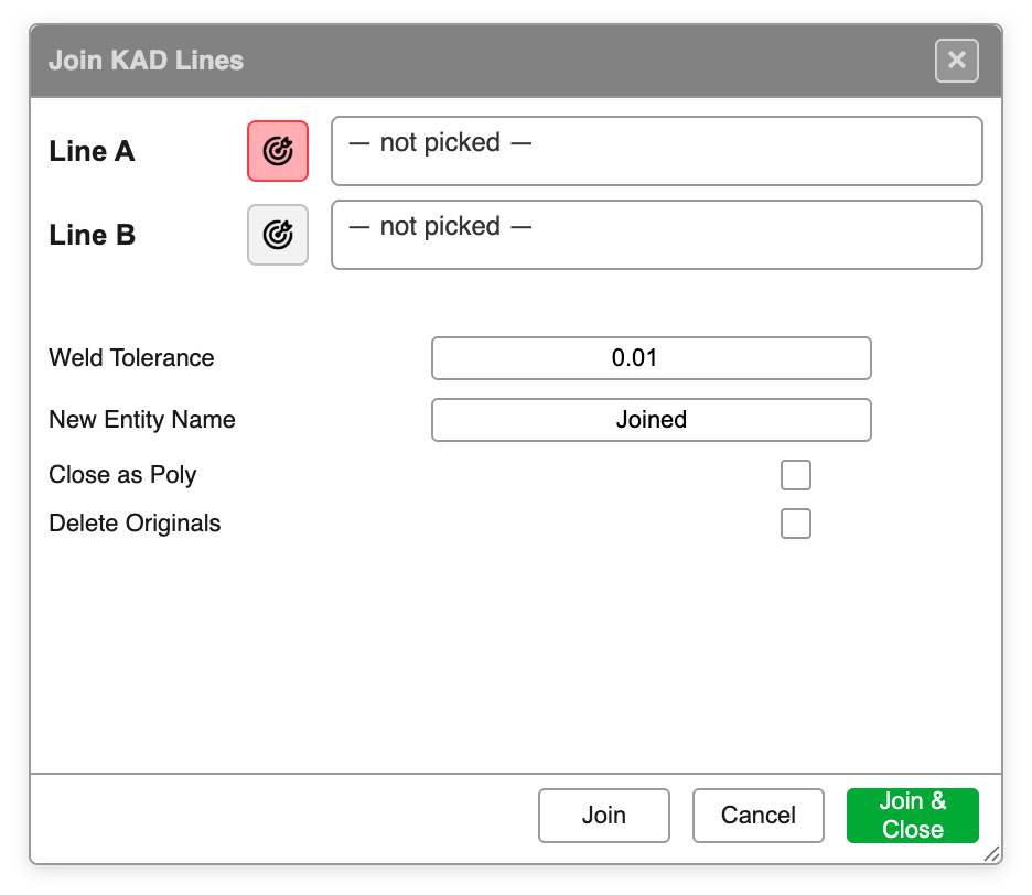 Join KAD Lines dialog