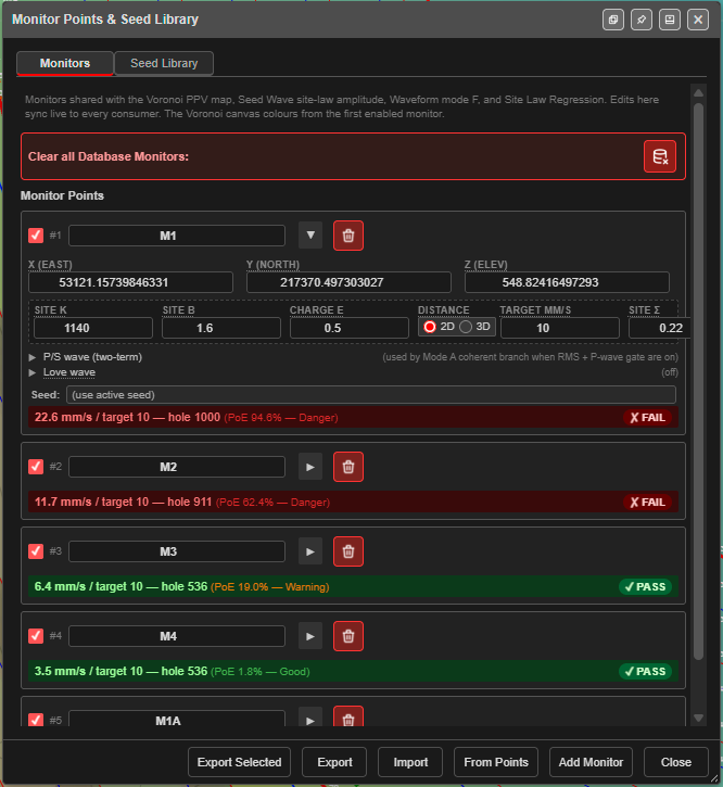 Monitor Points & Seed Library — Monitors tab