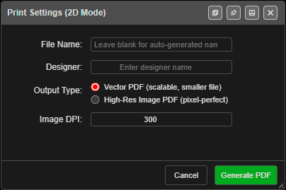 Print Settings dialog