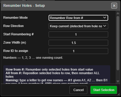Renumber Holes - Setup dialog