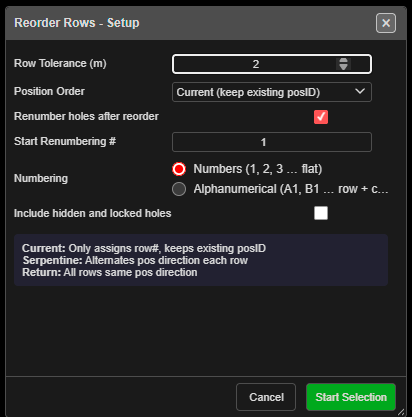 Reorder Rows setup dialog
