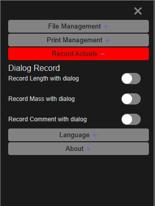 Side panel with Record Actuals expanded