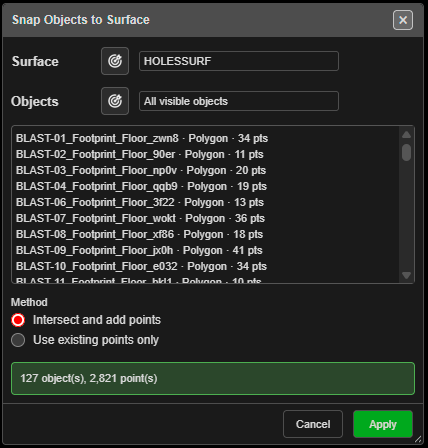 Snap Objects to Surface dialog