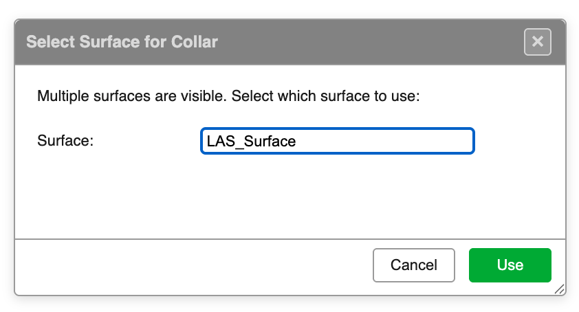Select Surface for Collar dialog