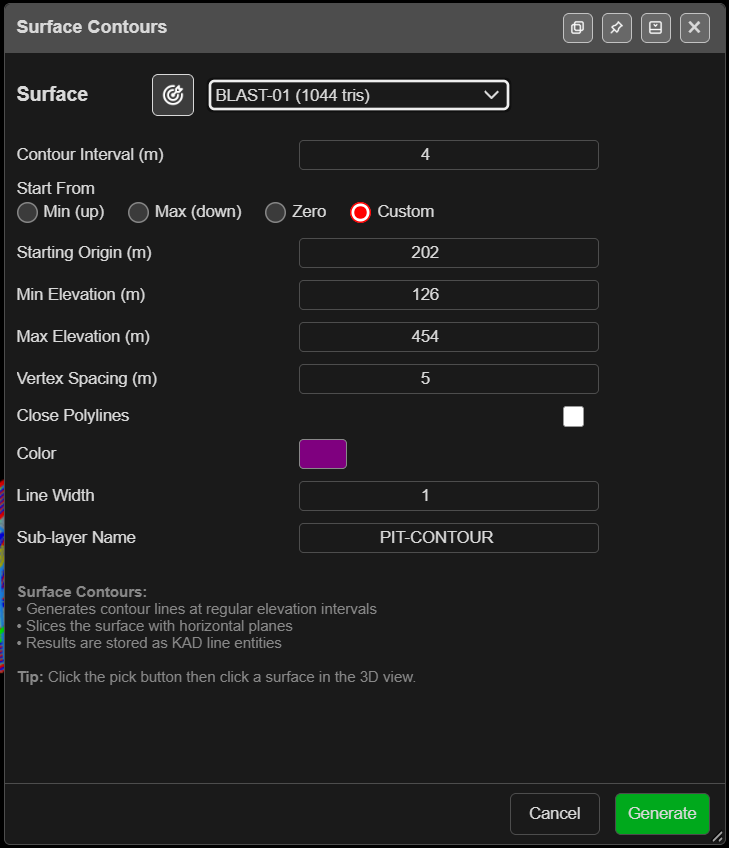 Surface Contours dialog