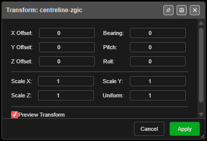 Transform dialog