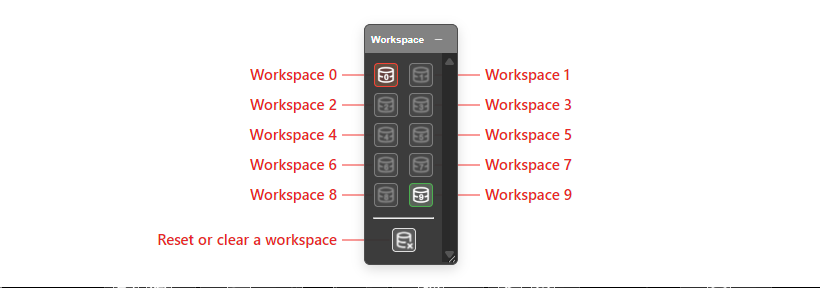 Workspace toolbar — ten workspace chips and the reset button