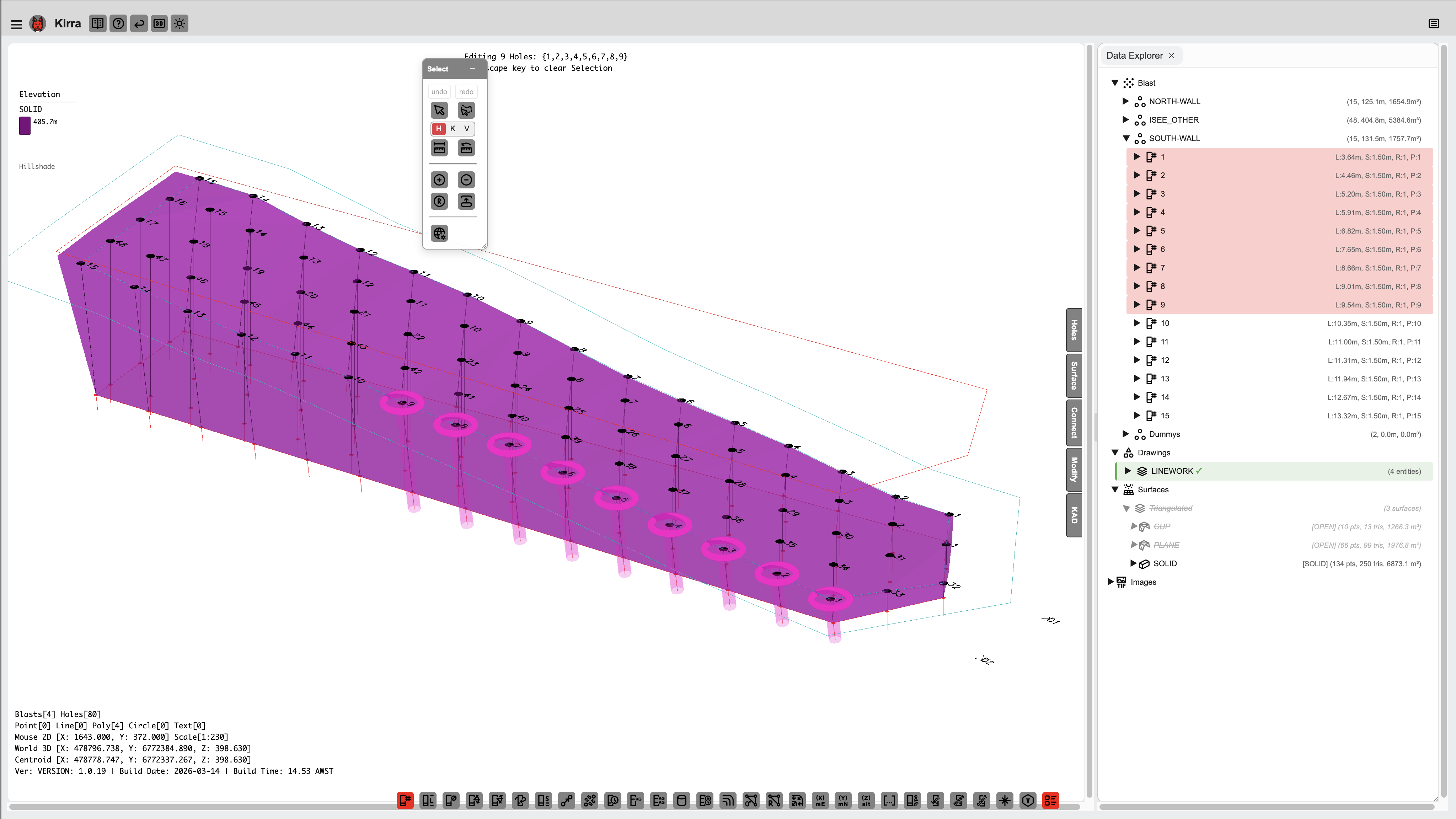 Data Explorer selection showing selected holes