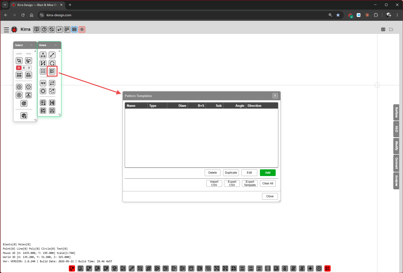 Step 1 — Pattern Templates dialog
