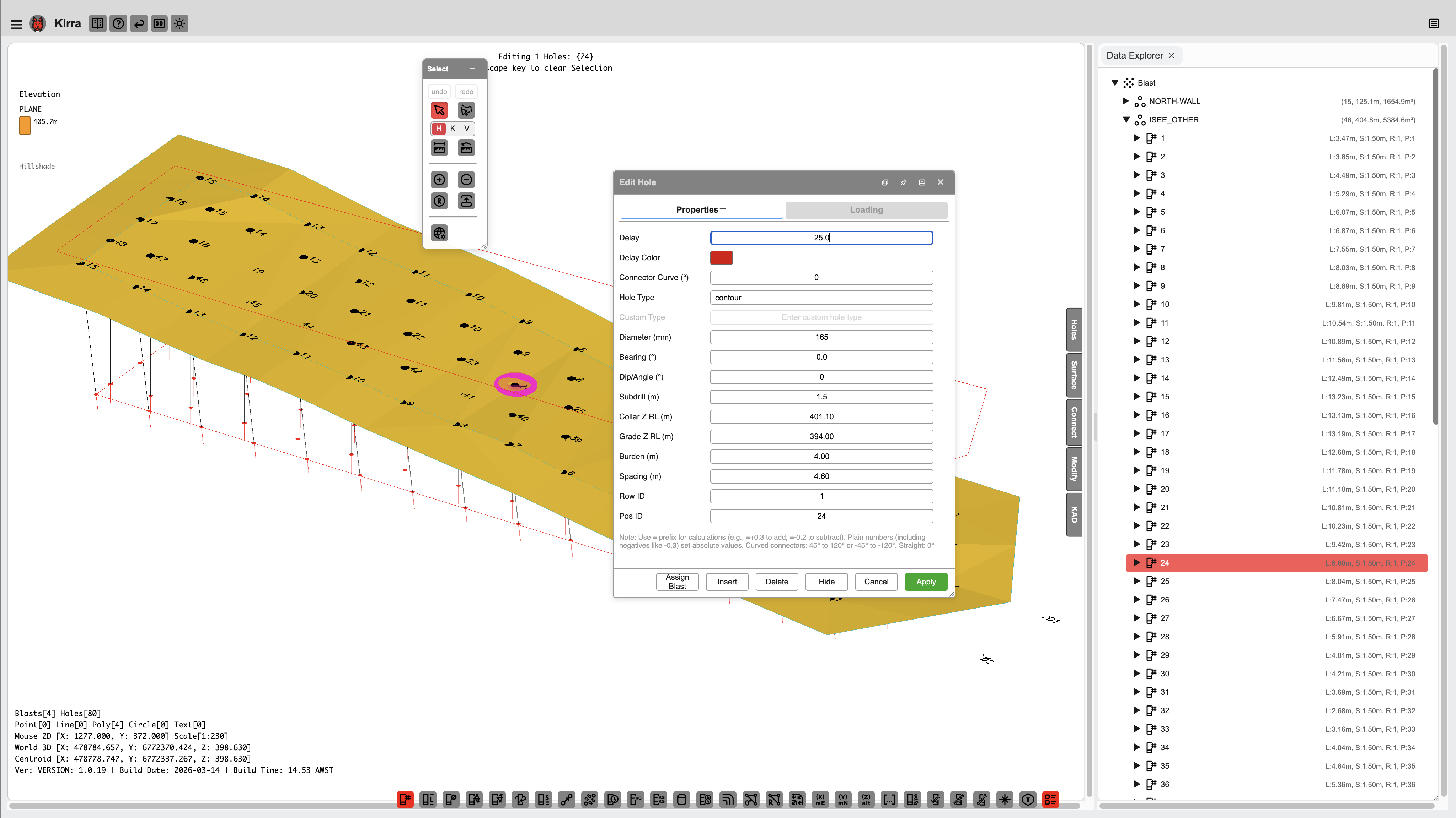 Hole properties context menu