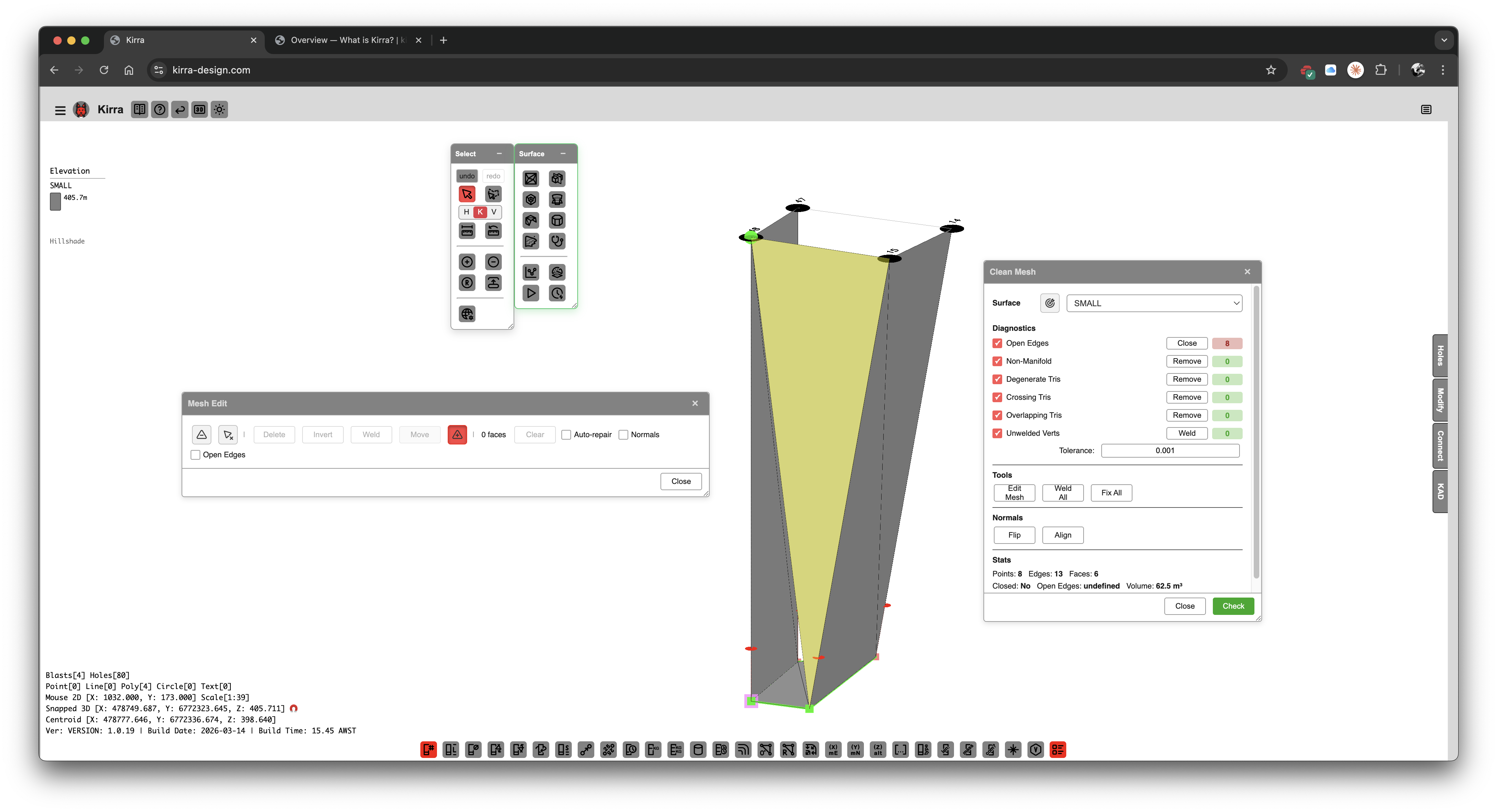Repair triangles dialog