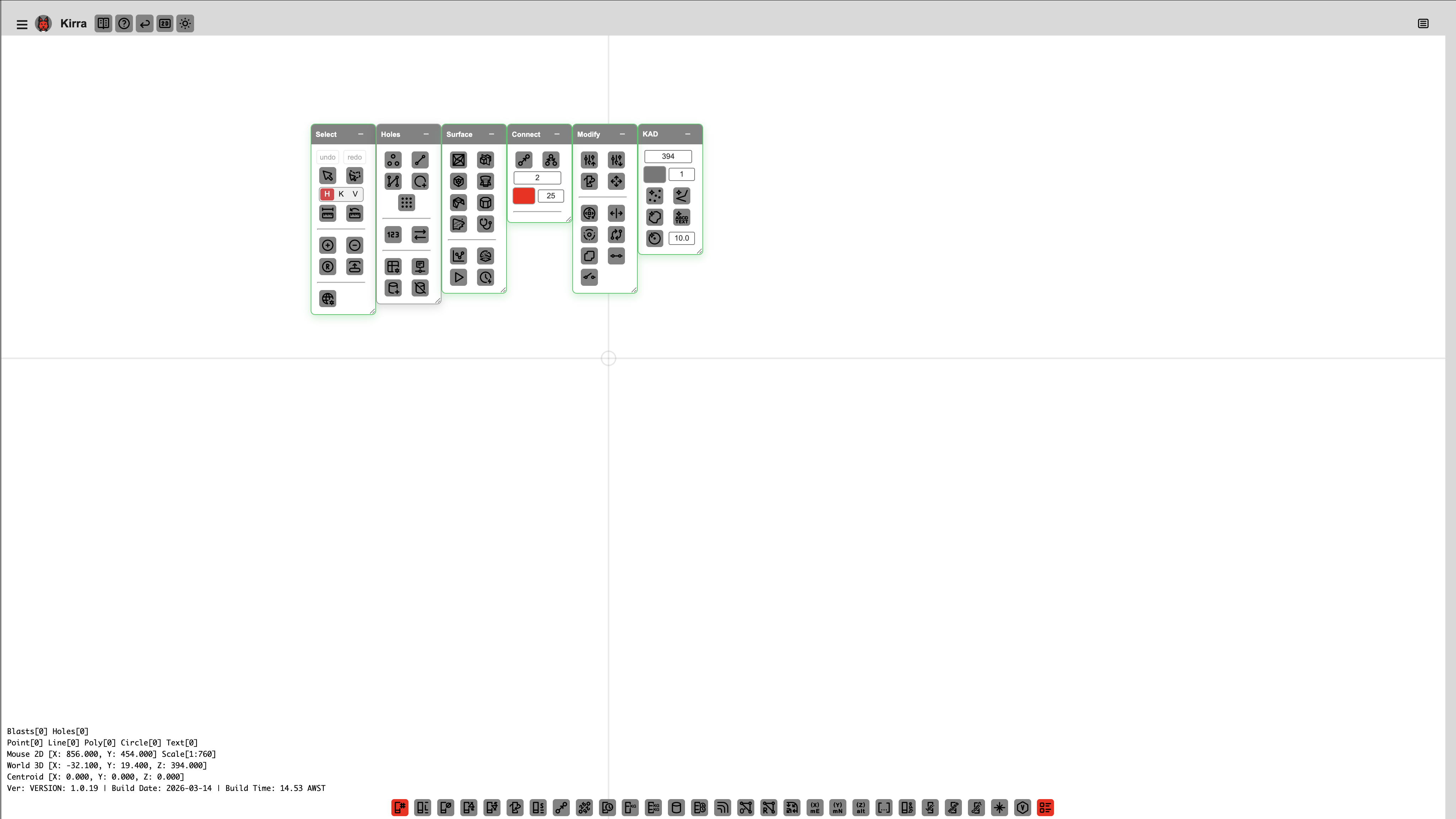 Floating toolbars on the right side of the workspace
