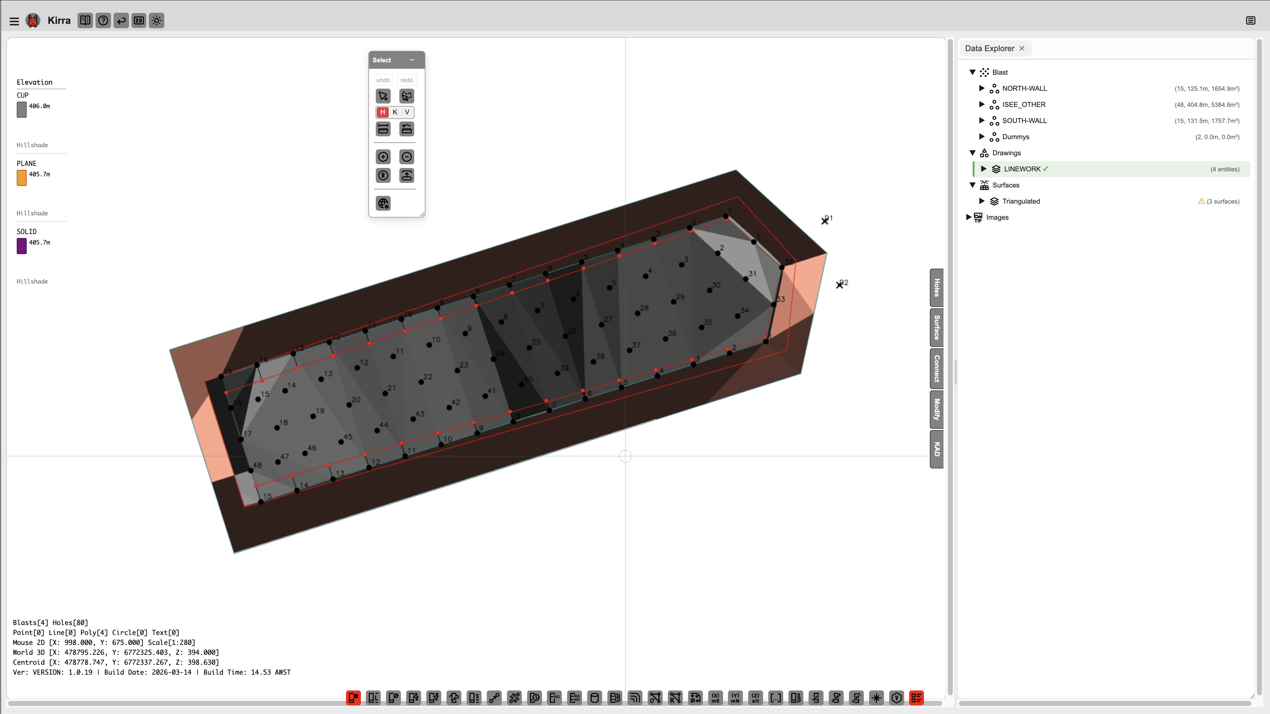 Surface triangulation in 2D view